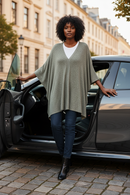 Zenana premium plus brushed melange sweater LT OLIVE, draped poncho-style top