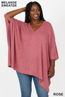 HT-2464X plus-size brushed melange sweater in rose by Zenana, pink knit top