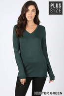 Tops Zenana premium rayon long-sleeve V-neck tee, hunter green, relaxed fit, cathysnewlook