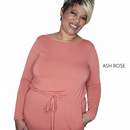ZENANA long sleeve jumpsuit in ash rose with drawstring waist