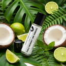 Cathy's New Look coconut lime verbena perfume oil, 1/3 oz, clear glass bottle with black cap
