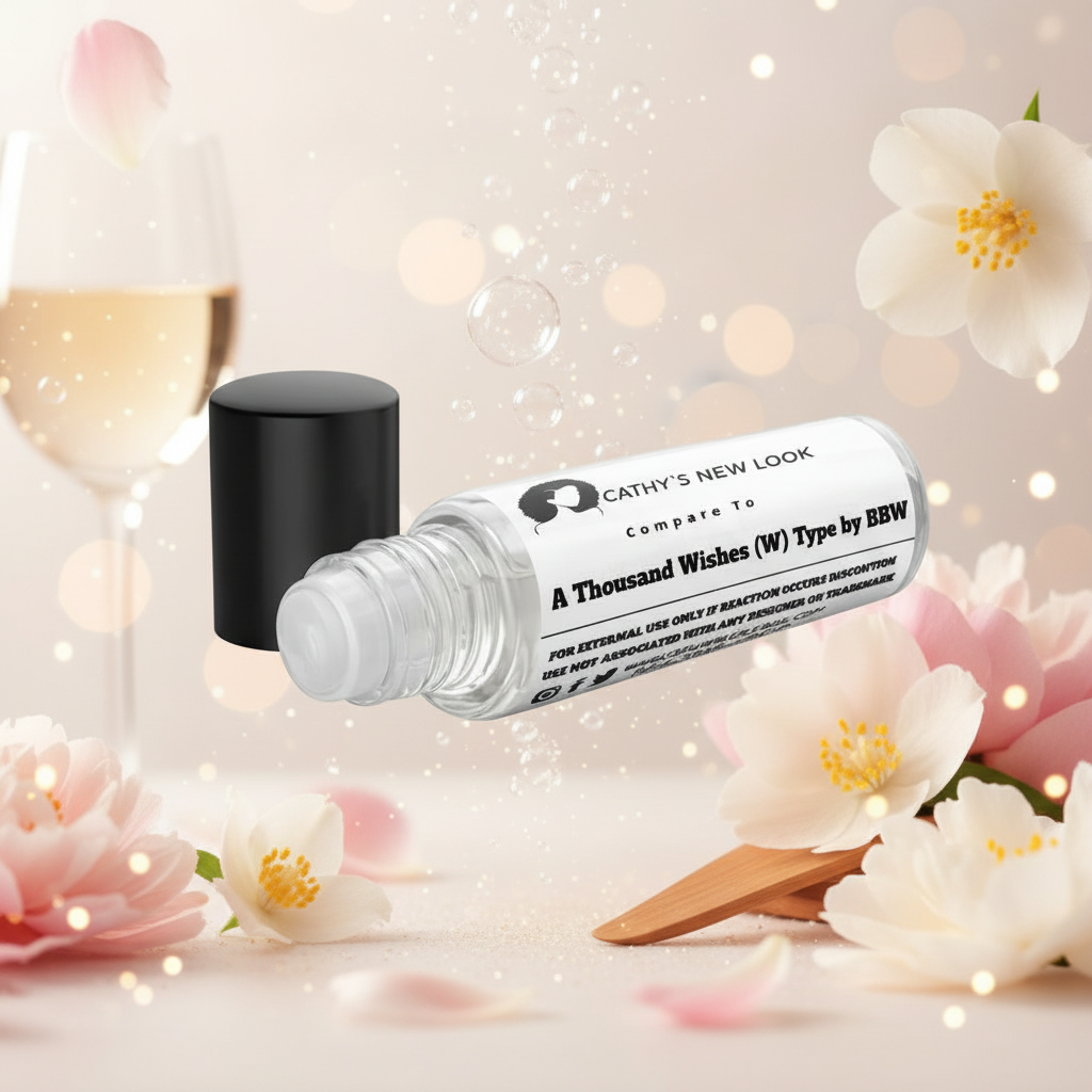 A Thousand Wishes (W) Type by BBW rollerball perfume vial with black cap, Cathy Burgess Shop.