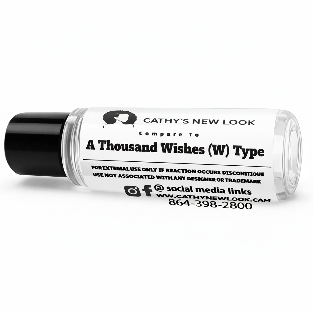 A Thousand Wishes (W) Type cologne bottle by Cathy Burgess Shop, clear glass with black cap