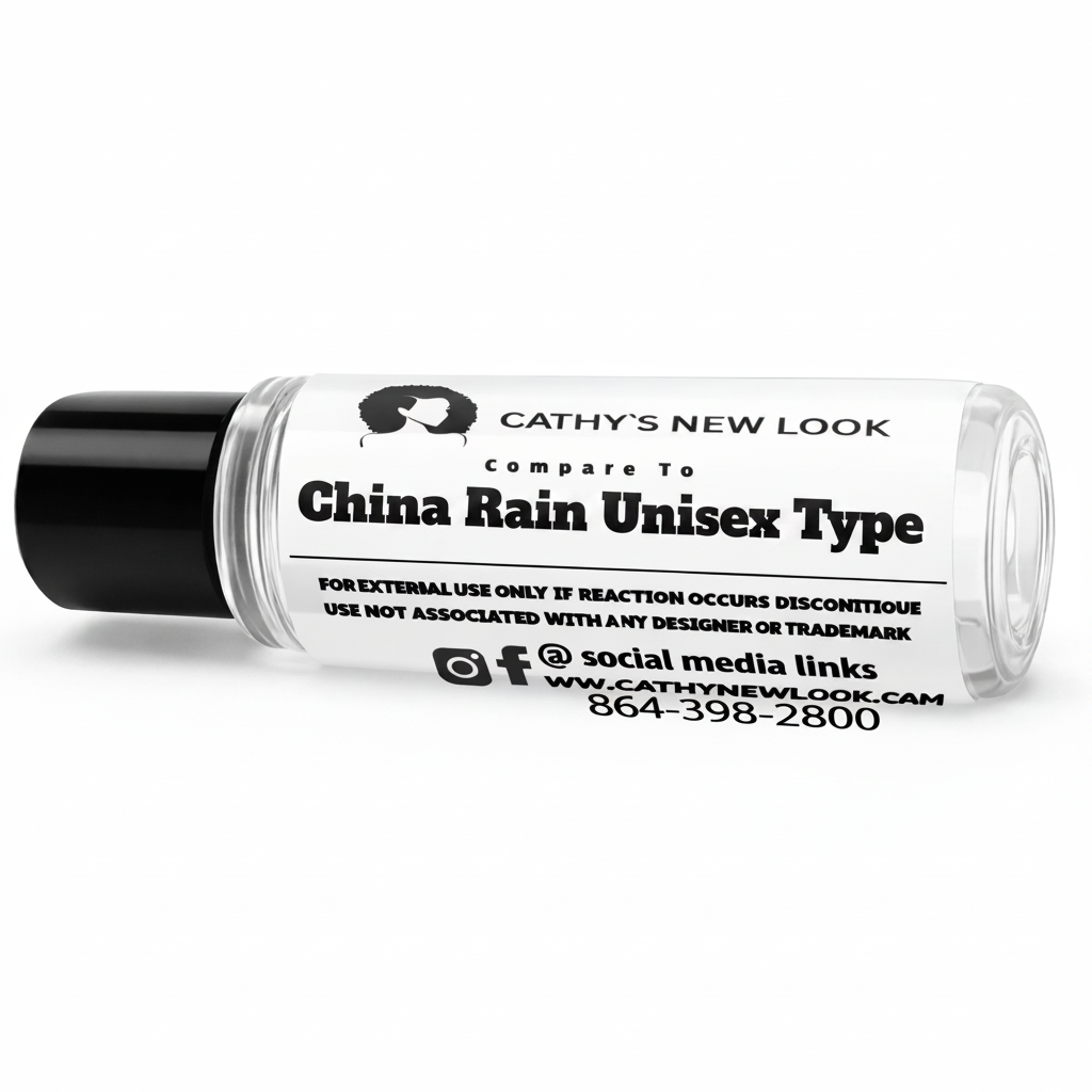 China Rain Unisex Type cologne by Cathy’s New Look; clear bottle with black cap.