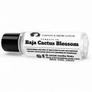 Baja Cactus Blossom body oil fragrance bottle by Cathy’s New Look, clear glass with black cap