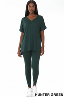 Loungewear V-neck top and leggings set in hunter green, Cathy Burgess Shop outfit