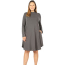 Zenana premium PLUS PREMIUM MOCK NECK LONG SLEEVE DRESS POCKETS StyleNo: