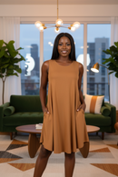 Zenana RS 9859P SLEEVELESS ROUND HEM SWING DRESS - SIDE POCKETS COFFEE