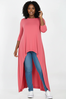 Zenana premiumPLUS pink high-low longline 3/4-sleeve top
