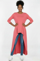 Zenana premiumPLUS high-low longline 3/4 sleeve top in pink from Cathy Burgess Shop