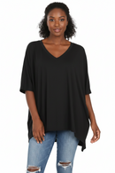 Oversize V-neck poncho top RT-2188AB in black by Cathy,snewlook LLC