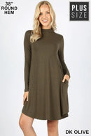 Zenana premium PLUS PREMIUM MOCK NECK LONG SLEEVE DRESS POCKETS StyleNo: