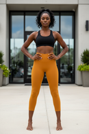 ZENANA Leggings: seamless Capri yoga, high-waist tummy control in mustard orange