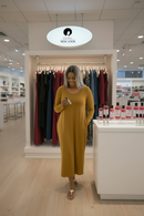 Zenana plus viscose long-sleeve round-neck pocket dress in mustard yellow