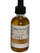 Hair growth oil by Cathy’s New Look, amber glass dropper bottle with white label