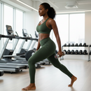 ZENANA High Waist Leggings with Side Pockets in olive green, worn by a woman exercising in a gym