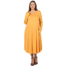 PLUS VISCOSE LONG SLEEVE ROUND NECK POCKET DRESS