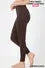 Zenana tummy control fleece leggings in dark brown worn by a woman showing side profile and fit