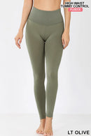 ZENANA high waist tummy control fleece leggings in LT olive for comfortable support and warmth